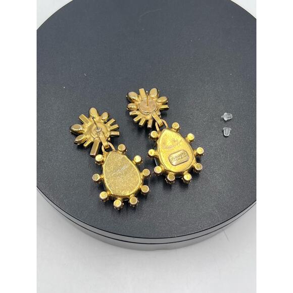 Elizabeth Cole Designer Bright Green Crystal Lennon Drop Dangle Runway Earrings - Picture 10 of 16